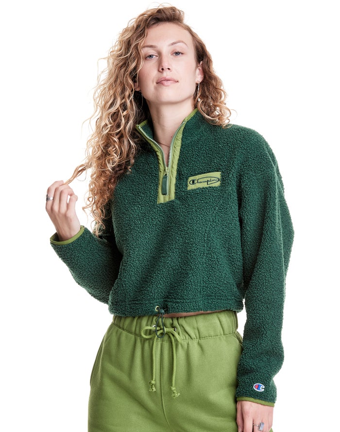 Champion Womens Sweatshirt NZ - Mixed Media Pullover Green ( 9185-WHFLJ )